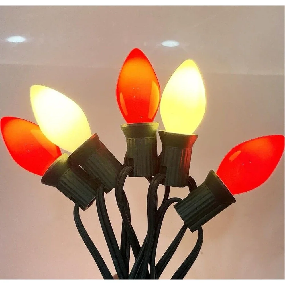 C7 Christmas String Lights 25 Feet Outdoor String Lights Red White Glass Bulbs